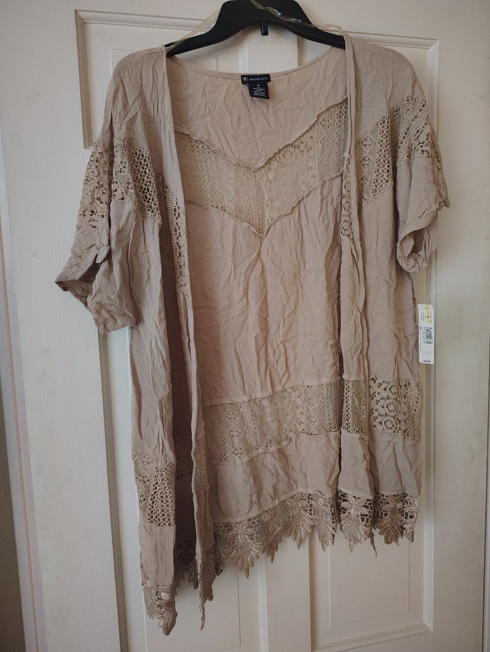 ⭐🆕Boho Khaki Lace Trim Open Cardigan